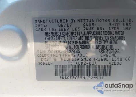 2017 Nissan Versa Note Sv from USA, damaged, VIN 3N1CE2CP9HL379505